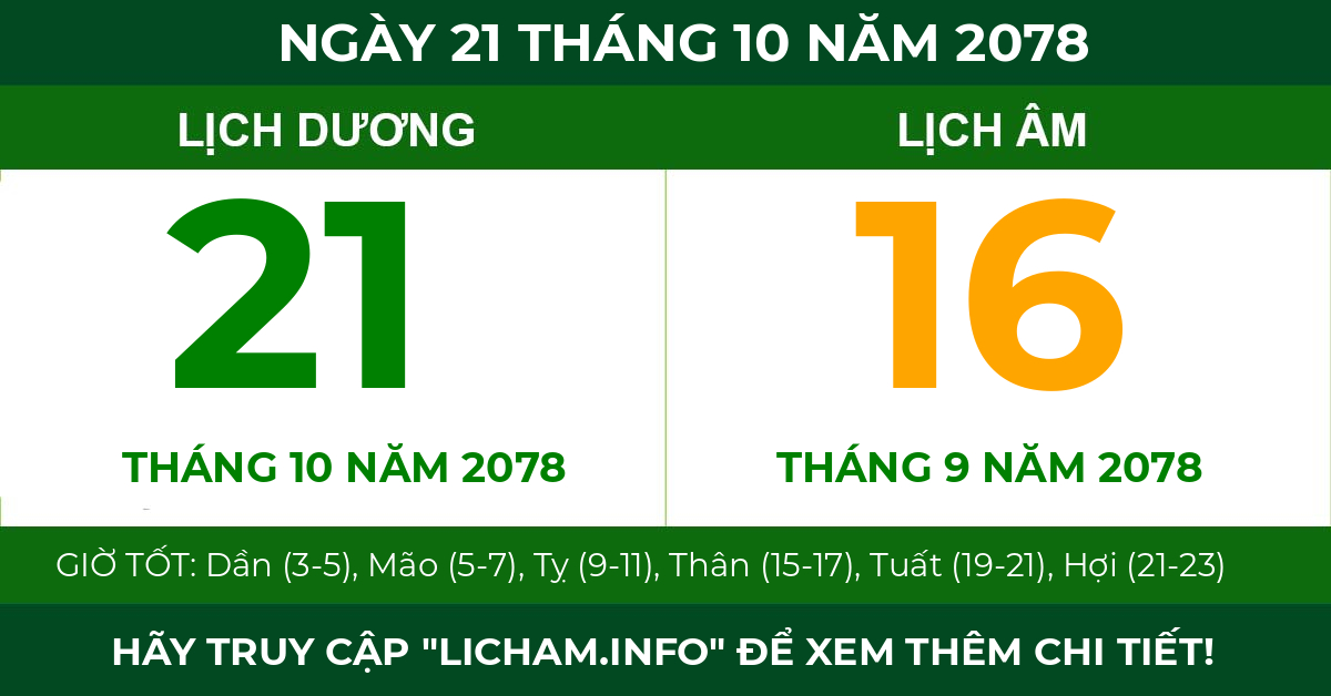 lịch âm ngày 21 tháng 10 năm 2078