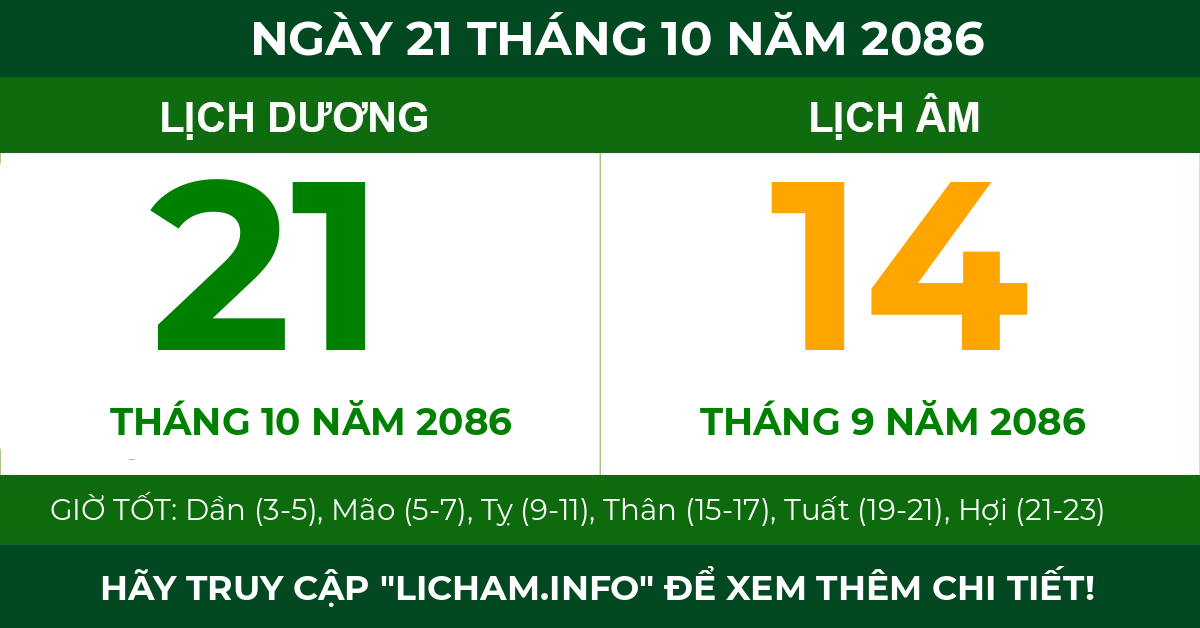lịch âm ngày 21 tháng 10 năm 2086