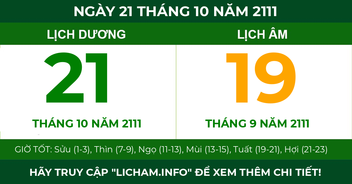 lịch âm ngày 21 tháng 10 năm 2111