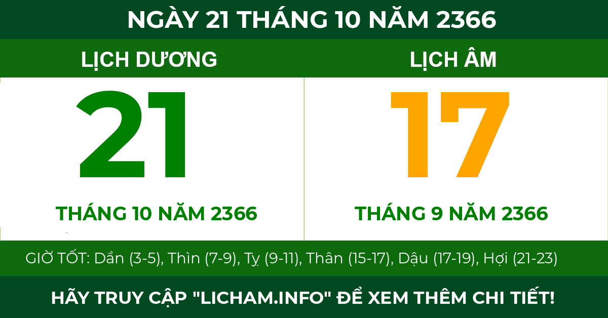 lịch âm ngày 21 tháng 10 năm 2366