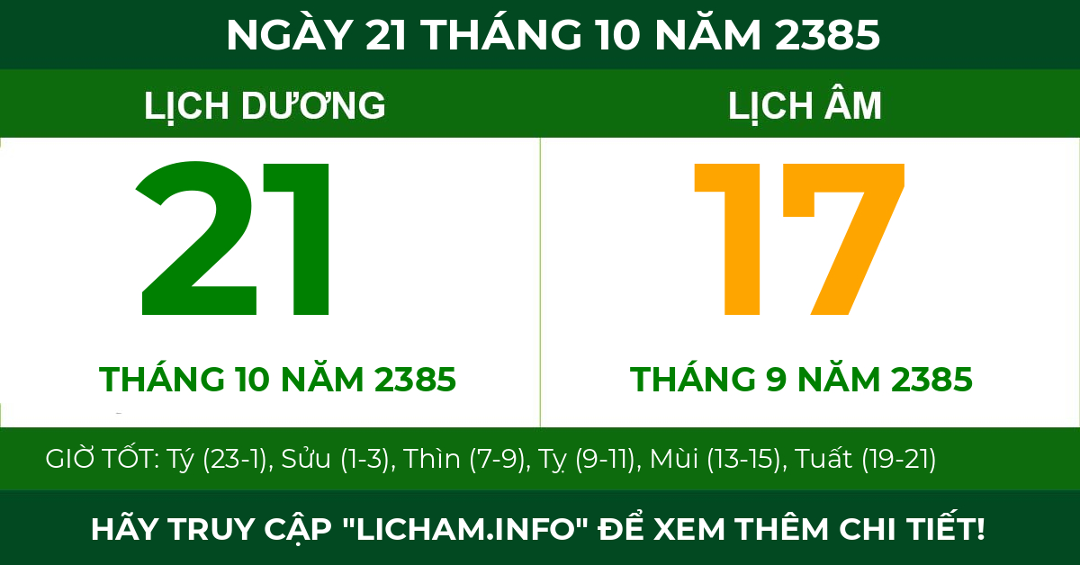 lịch âm ngày 21 tháng 10 năm 2385