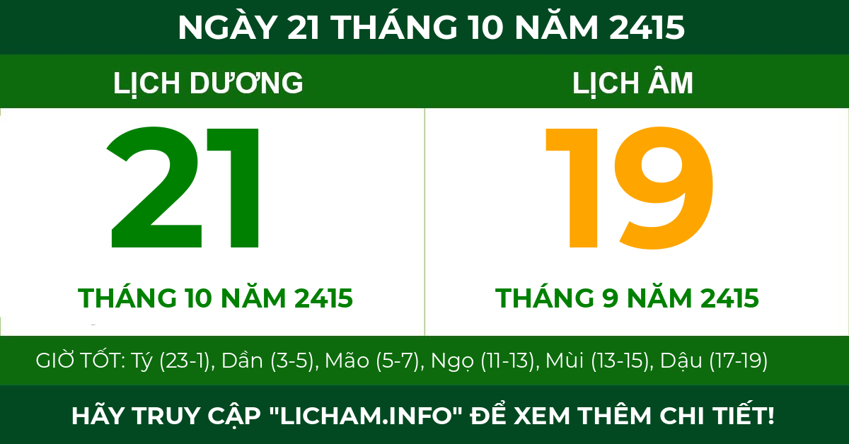 lịch âm ngày 21 tháng 10 năm 2415