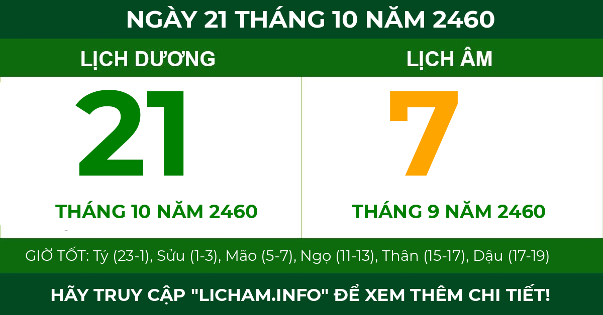 lịch âm ngày 21 tháng 10 năm 2460