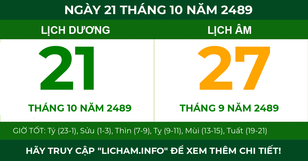 lịch âm ngày 21 tháng 10 năm 2489