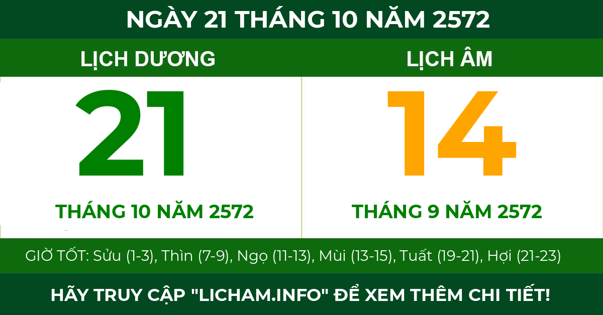 lịch âm ngày 21 tháng 10 năm 2572
