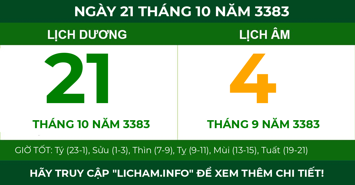 lịch âm ngày 21 tháng 10 năm 3383