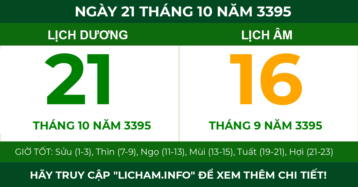 lịch âm ngày 21 tháng 10 năm 3395