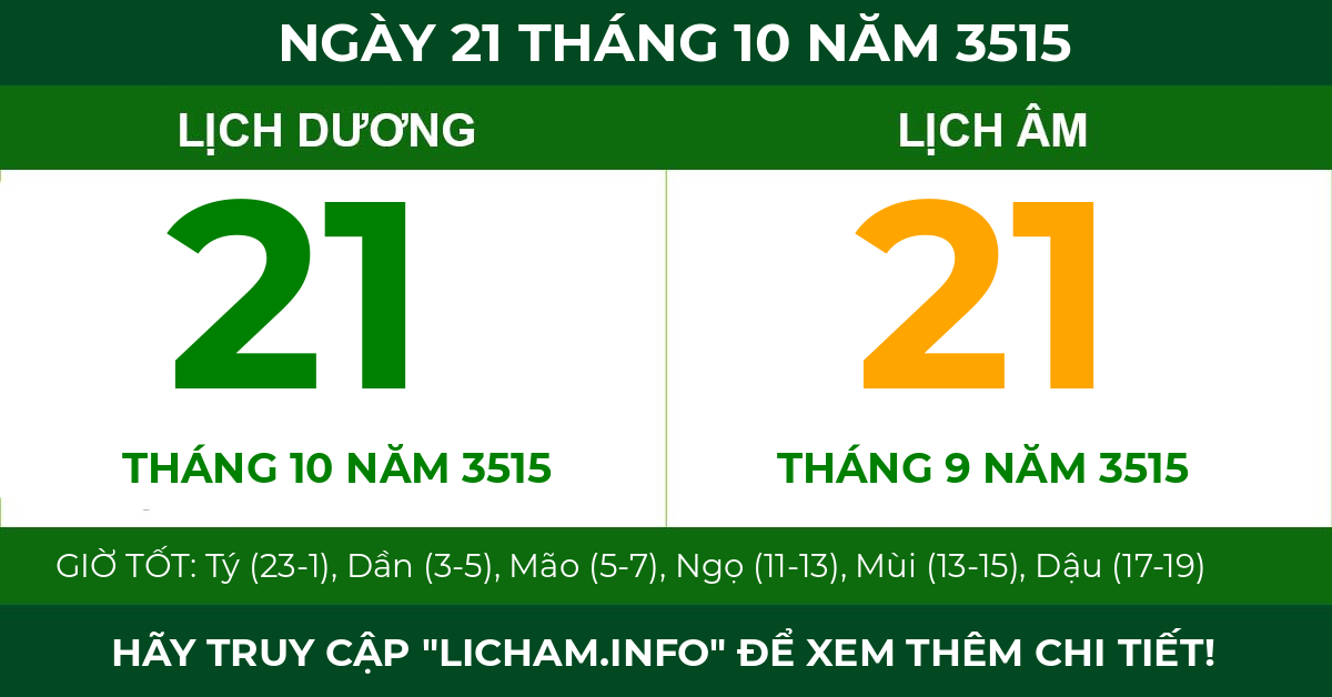 lịch âm ngày 21 tháng 10 năm 3515