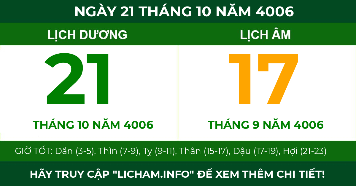lịch âm ngày 21 tháng 10 năm 4006