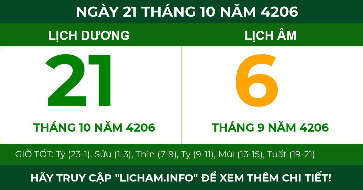 lịch âm ngày 21 tháng 10 năm 4206