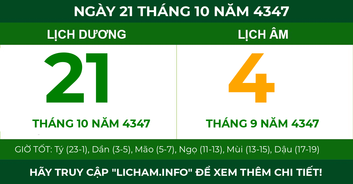 lịch âm ngày 21 tháng 10 năm 4347