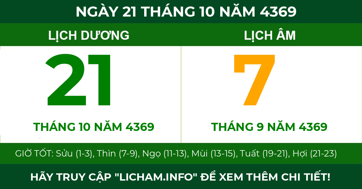 lịch âm ngày 21 tháng 10 năm 4369