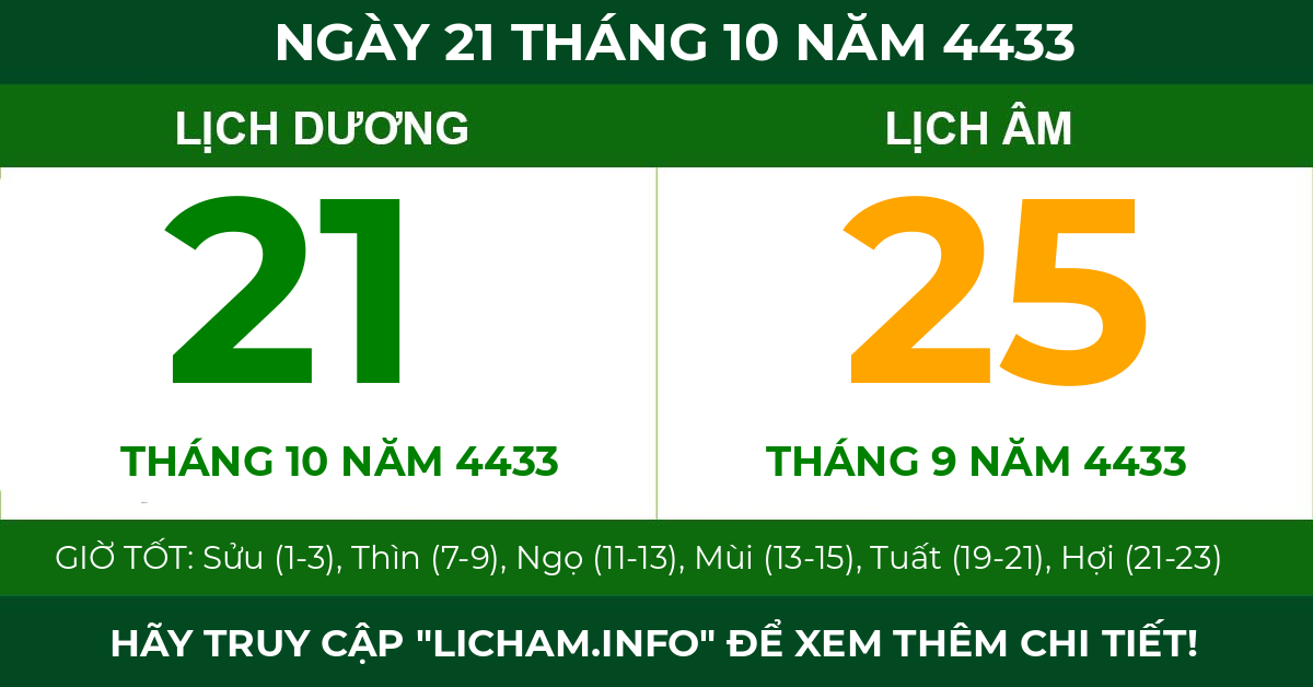 lịch âm ngày 21 tháng 10 năm 4433