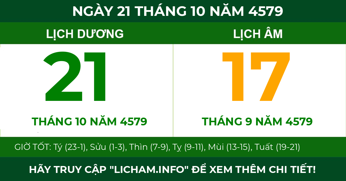 lịch âm ngày 21 tháng 10 năm 4579