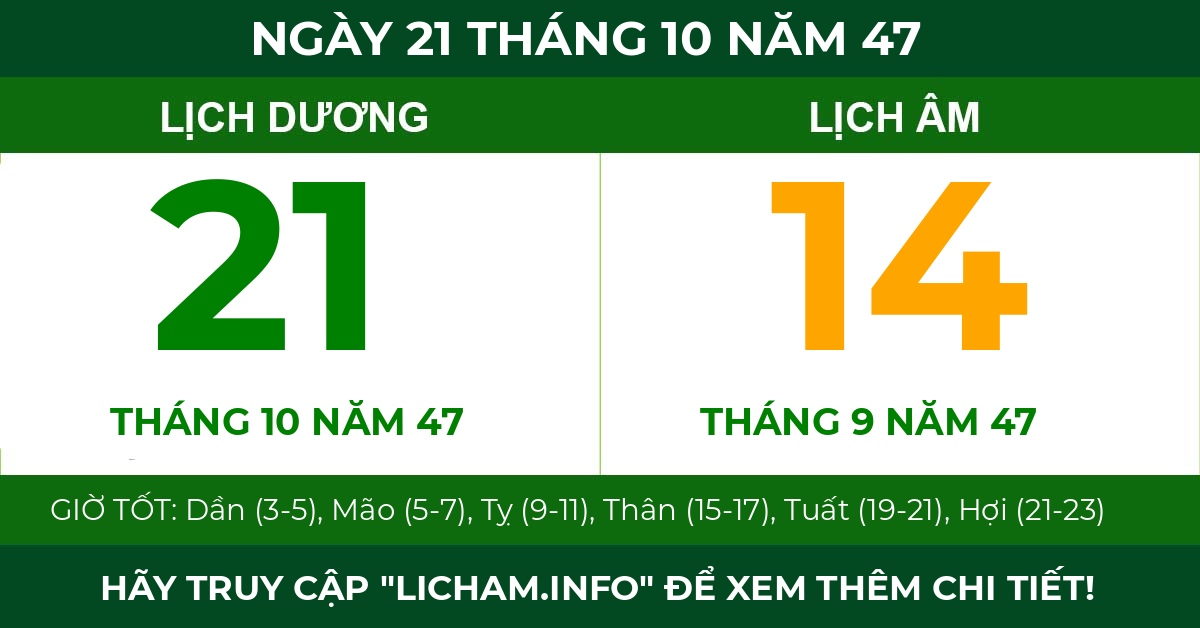 lịch âm ngày 21 tháng 10 năm 47