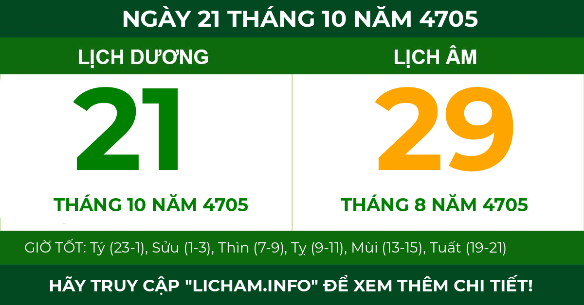 lịch âm ngày 21 tháng 10 năm 4705