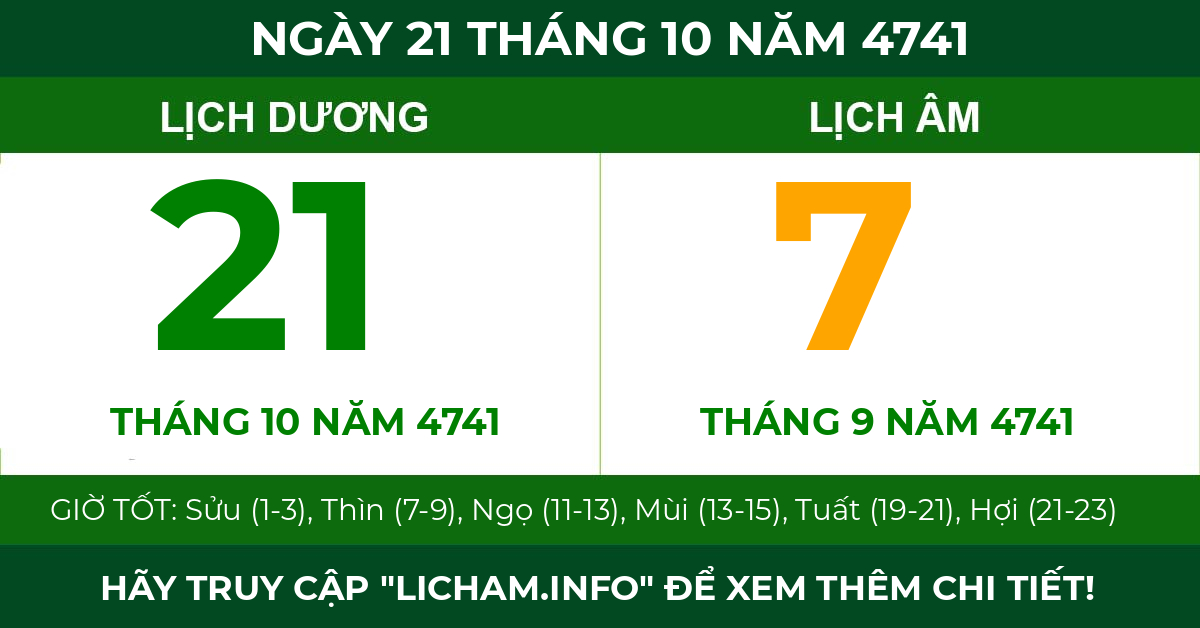 lịch âm ngày 21 tháng 10 năm 4741