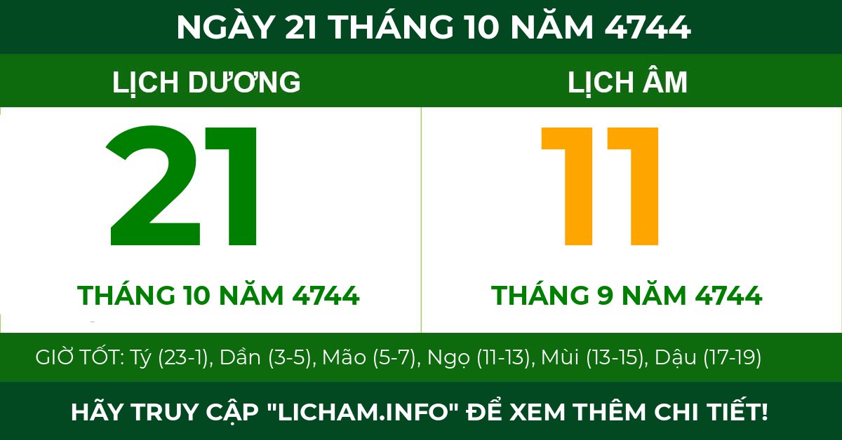 lịch âm ngày 21 tháng 10 năm 4744