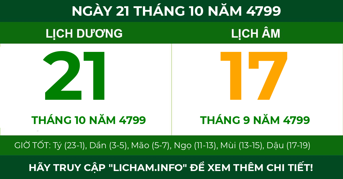 lịch âm ngày 21 tháng 10 năm 4799