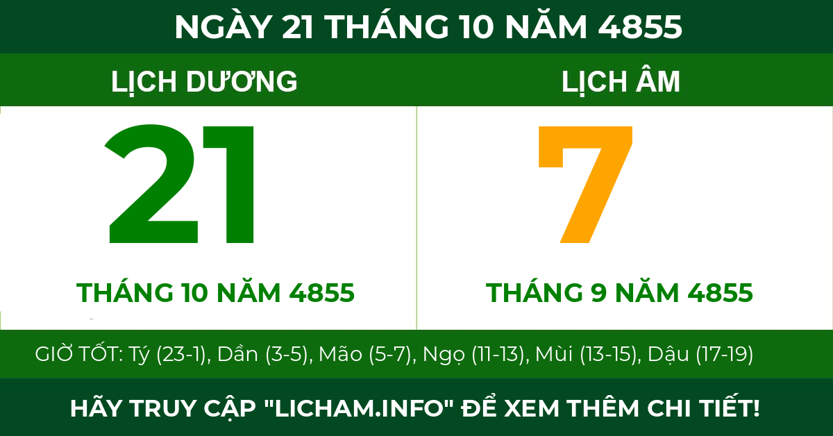 lịch âm ngày 21 tháng 10 năm 4855