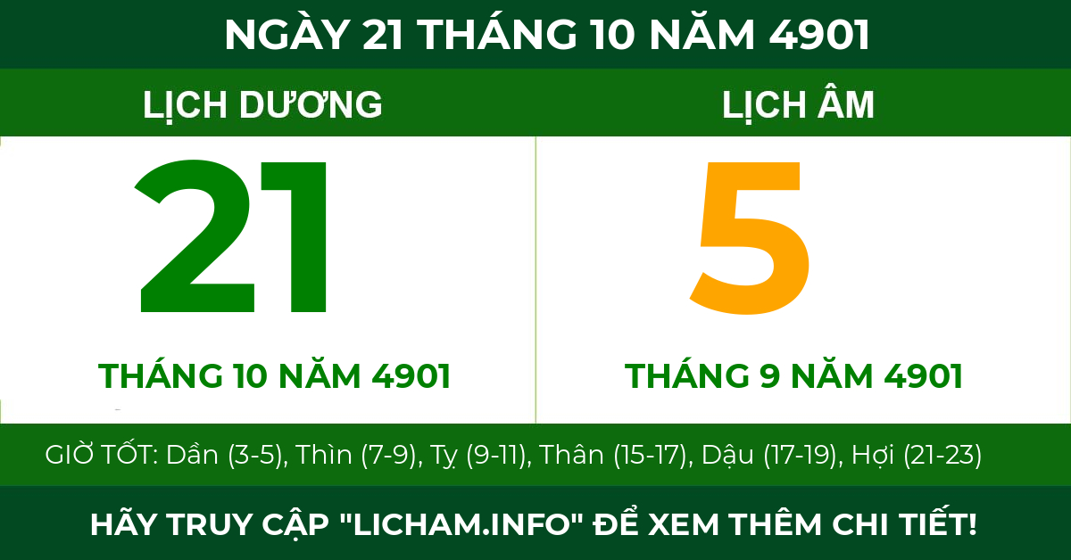 lịch âm ngày 21 tháng 10 năm 4901