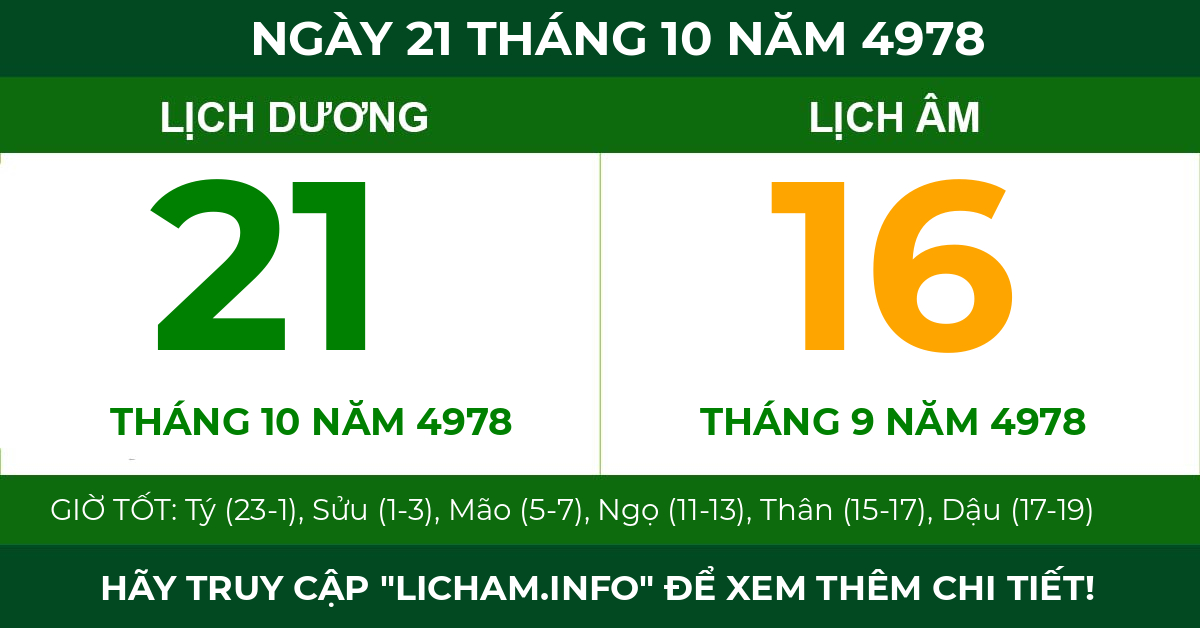 lịch âm ngày 21 tháng 10 năm 4978