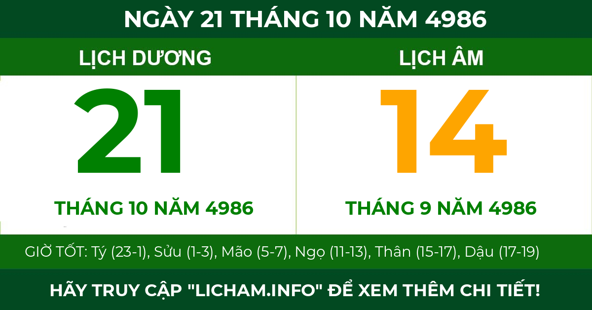 lịch âm ngày 21 tháng 10 năm 4986