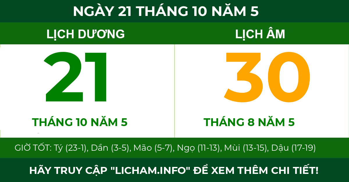 lịch âm ngày 21 tháng 10 năm 5