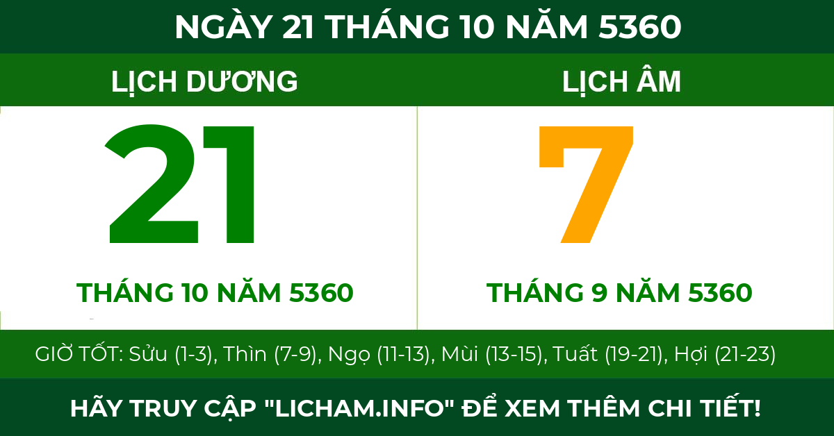 lịch âm ngày 21 tháng 10 năm 5360