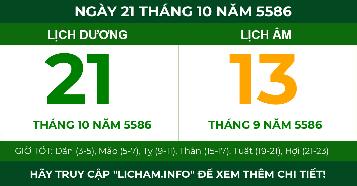lịch âm ngày 21 tháng 10 năm 5586