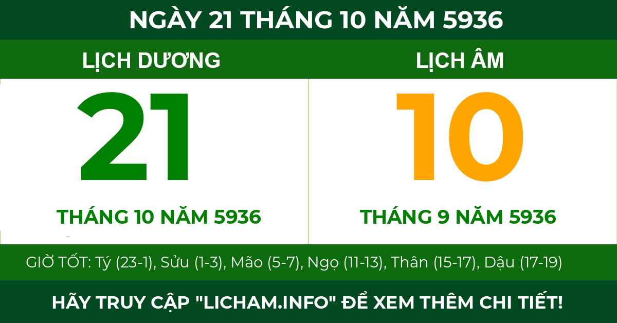 lịch âm ngày 21 tháng 10 năm 5936