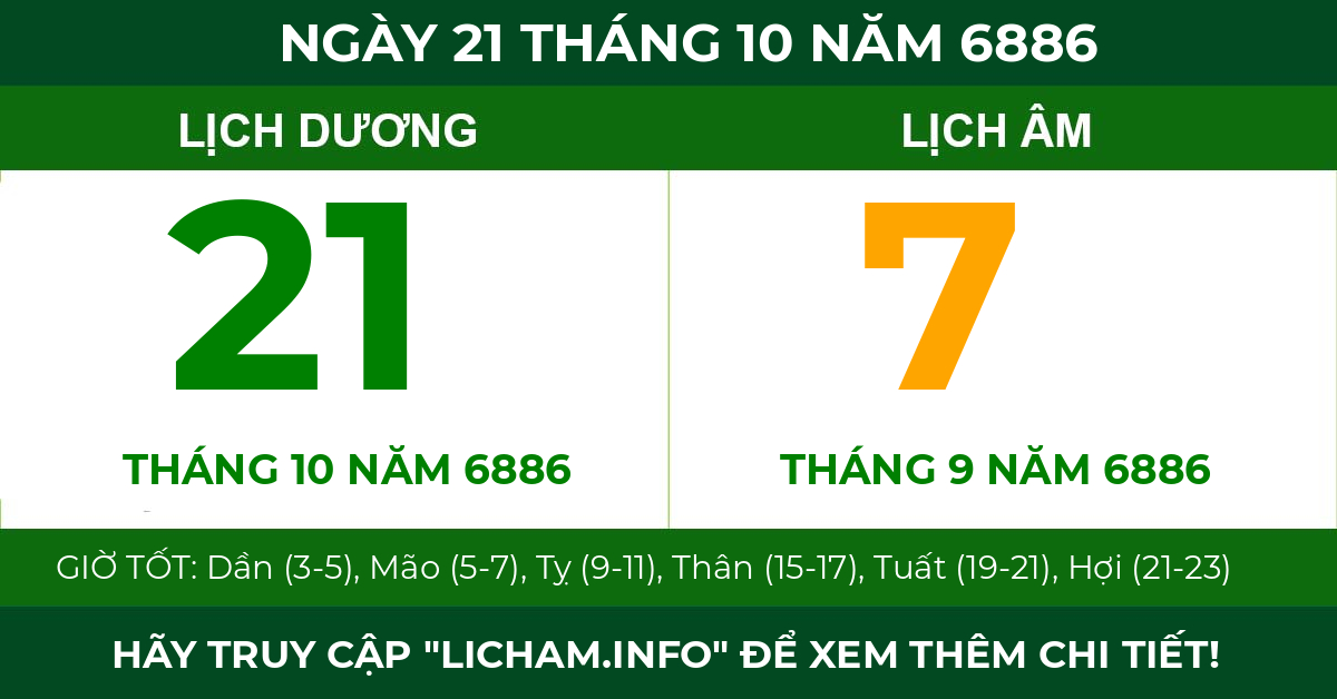 lịch âm ngày 21 tháng 10 năm 6886