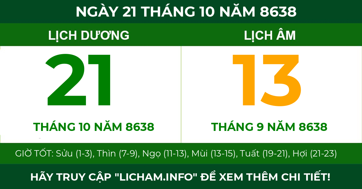 lịch âm ngày 21 tháng 10 năm 8638