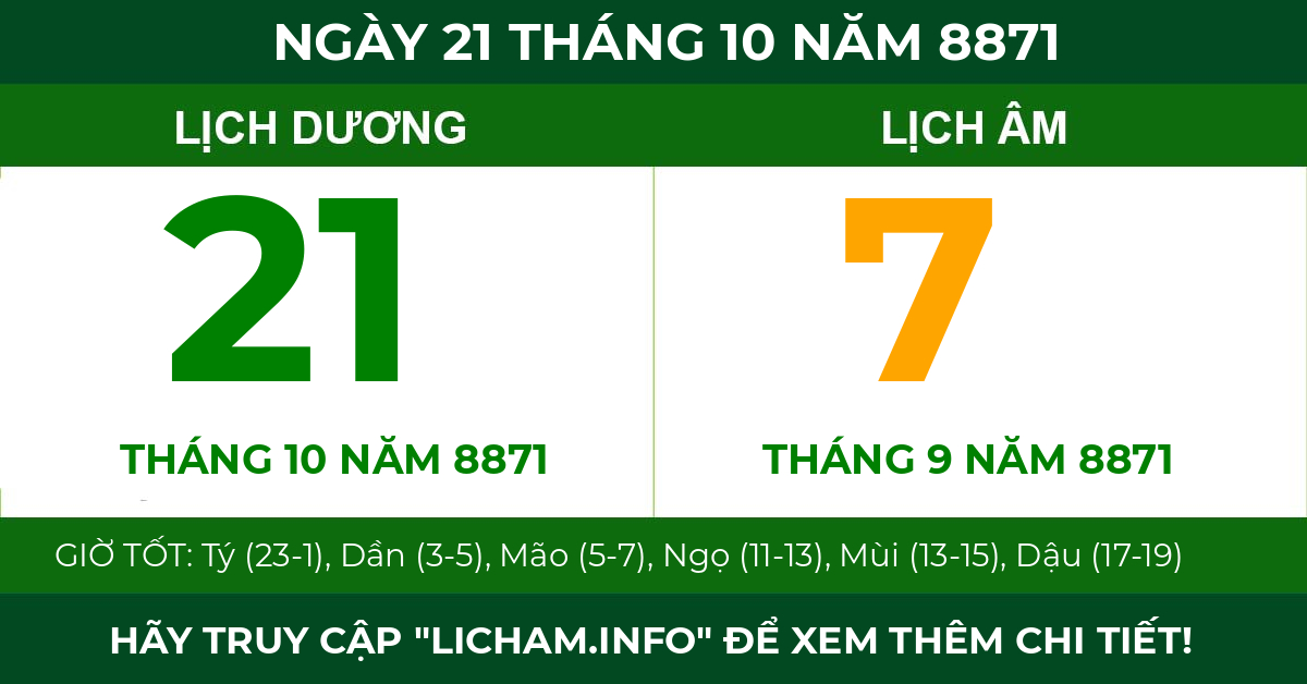 lịch âm ngày 21 tháng 10 năm 8871