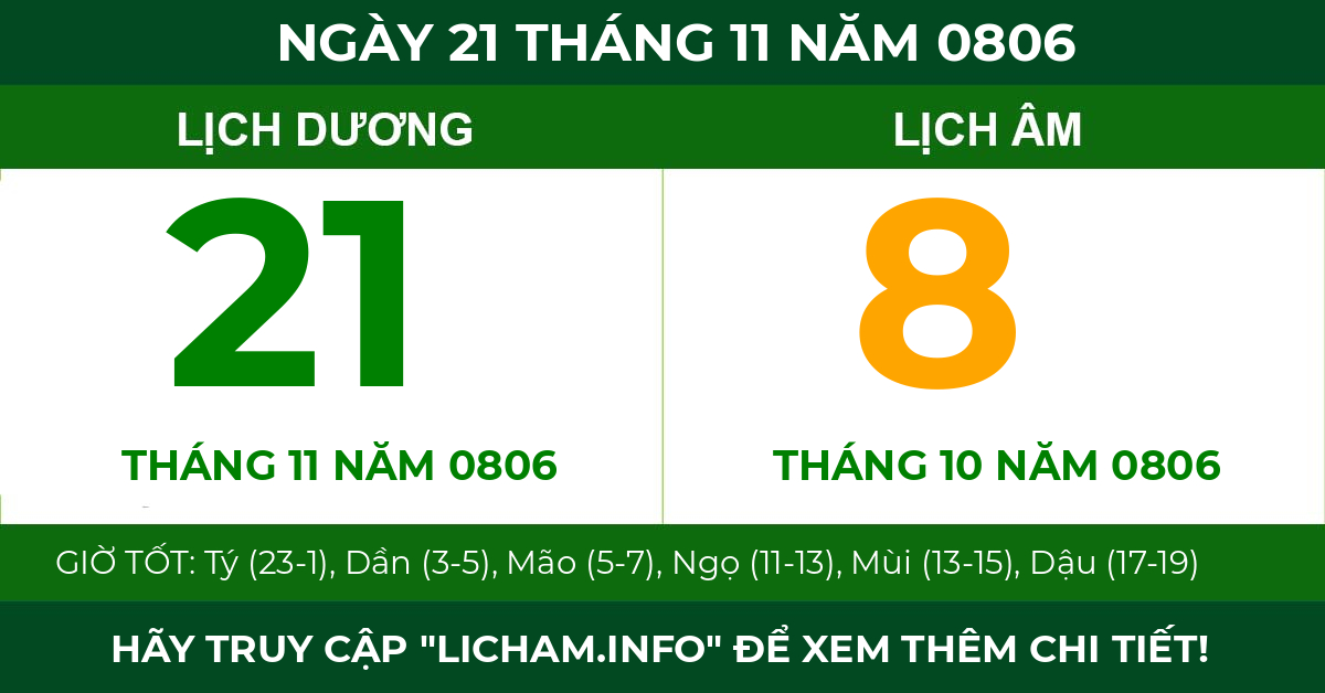 lịch âm ngày 21 tháng 11 năm 0806