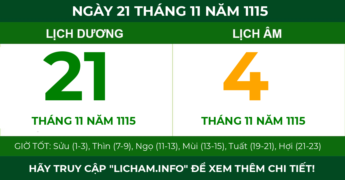 lịch âm ngày 21 tháng 11 năm 1115