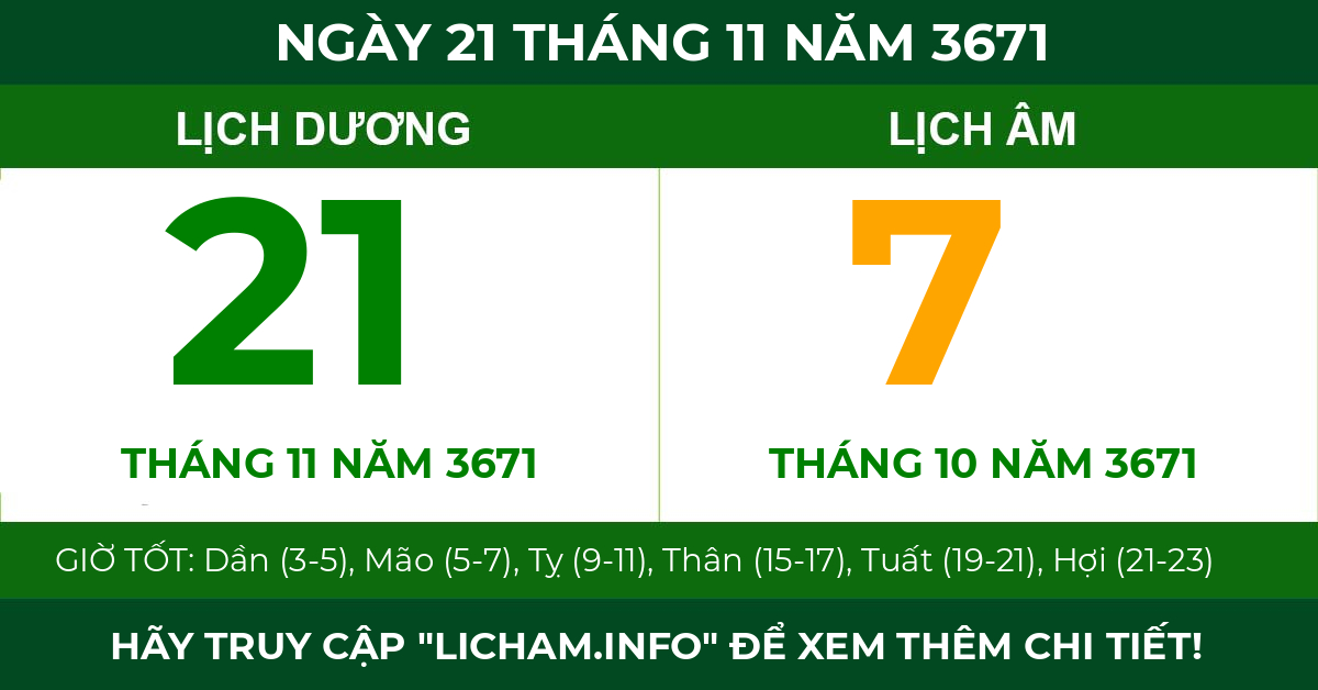 lịch âm ngày 21 tháng 11 năm 3671