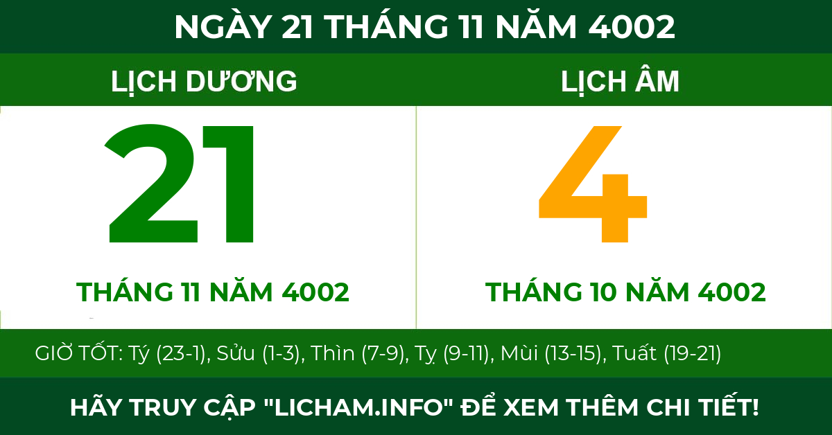 lịch âm ngày 21 tháng 11 năm 4002