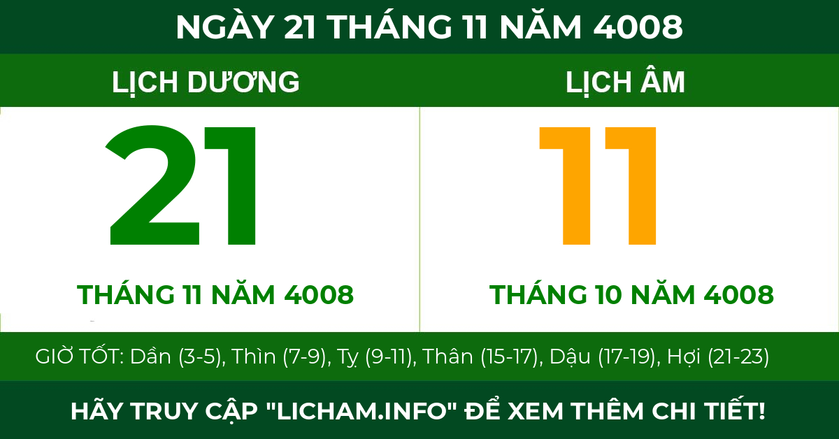 lịch âm ngày 21 tháng 11 năm 4008