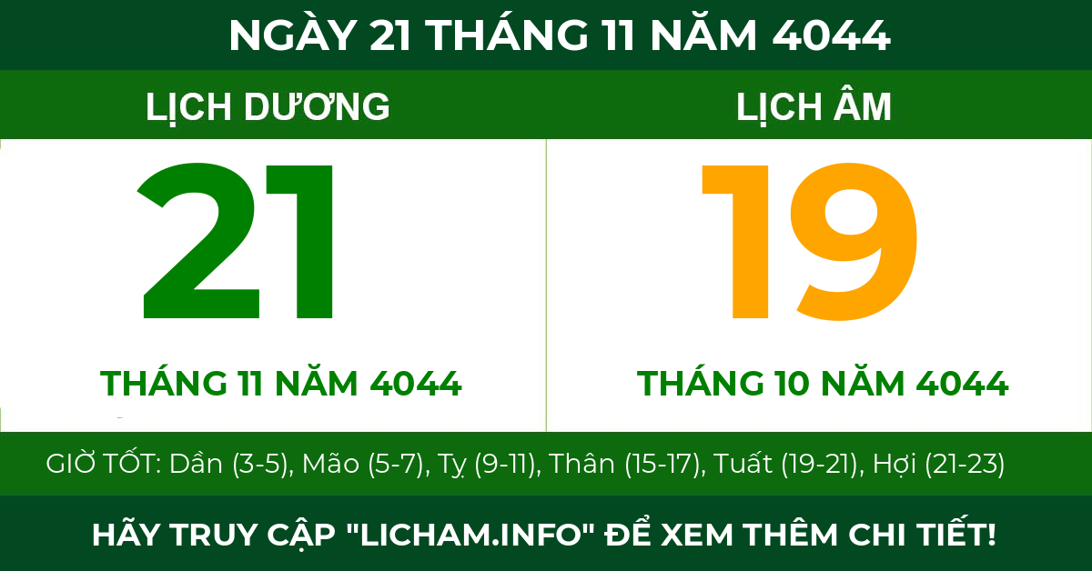 lịch âm ngày 21 tháng 11 năm 4044