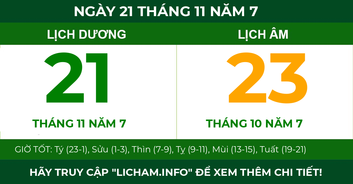 lịch âm ngày 21 tháng 11 năm 7