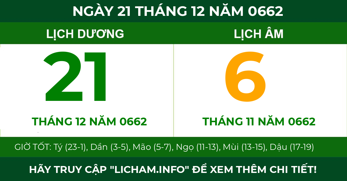 lịch âm ngày 21 tháng 12 năm 0662