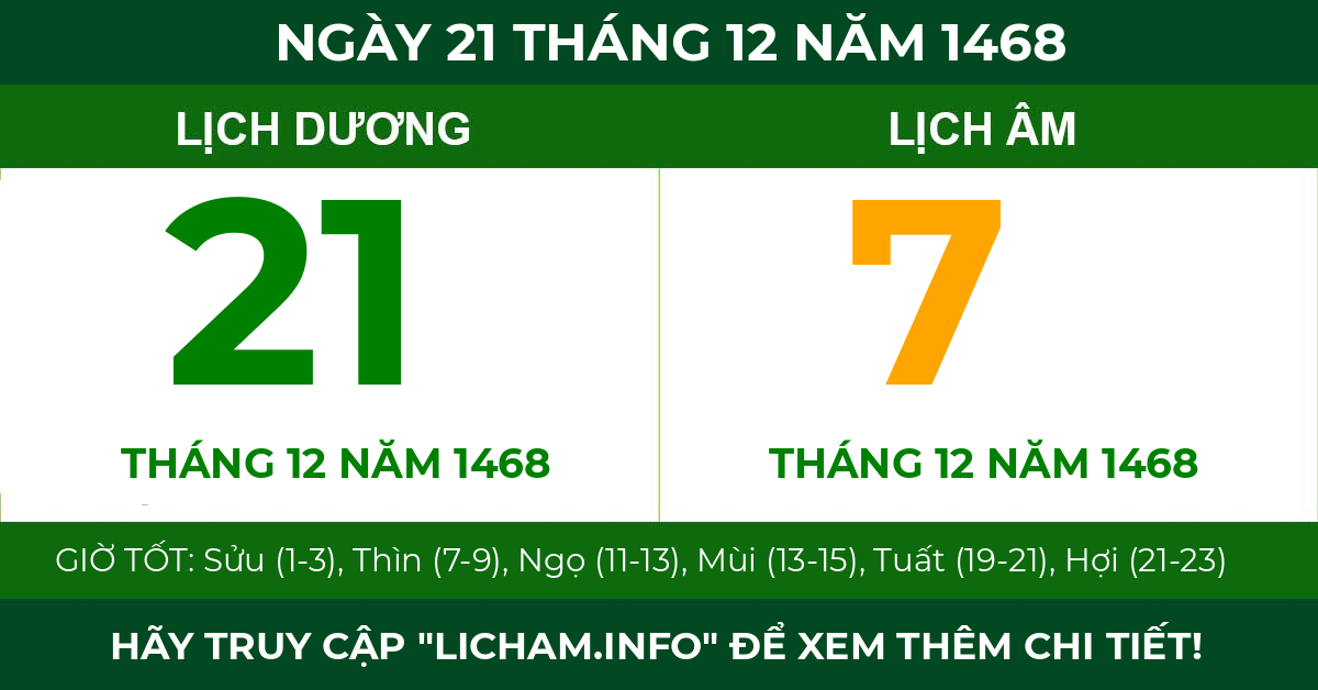 lịch âm ngày 21 tháng 12 năm 1468