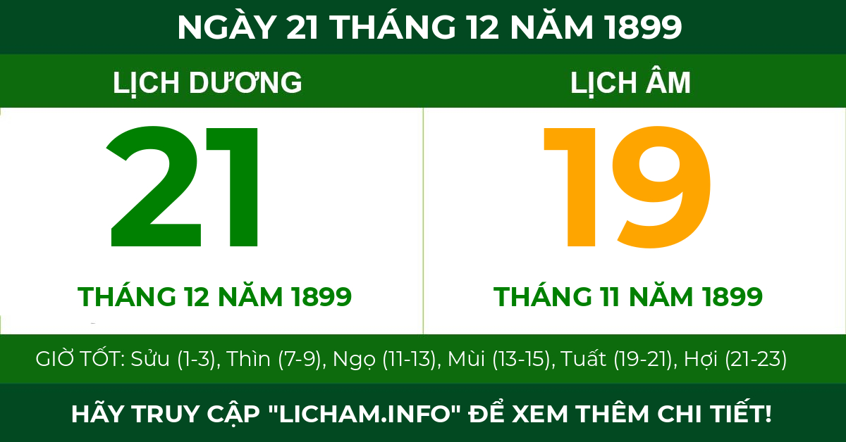 lịch âm ngày 21 tháng 12 năm 1899