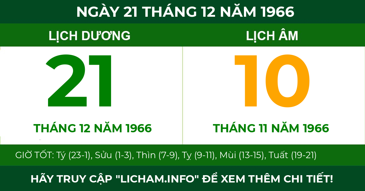 lịch âm ngày 21 tháng 12 năm 1966