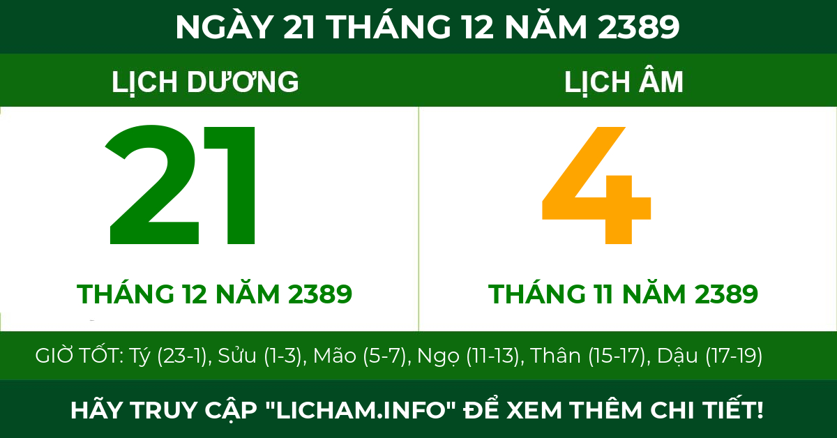 lịch âm ngày 21 tháng 12 năm 2389