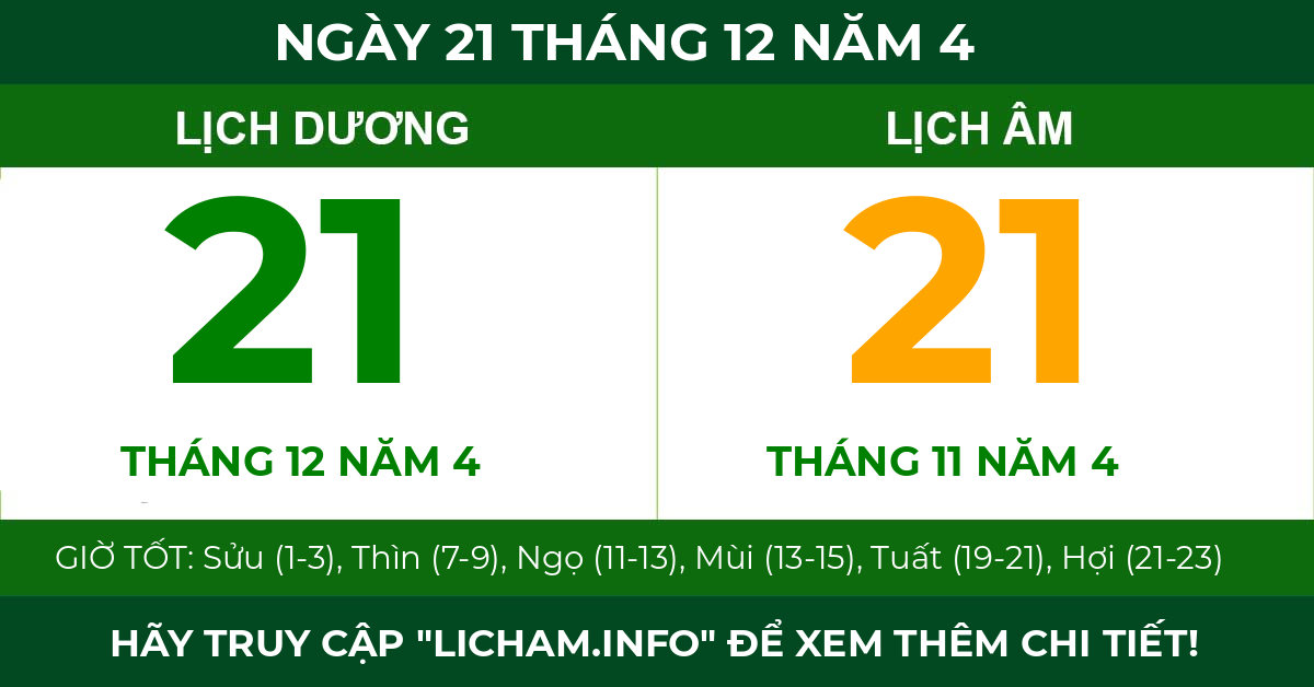 lịch âm ngày 21 tháng 12 năm 4