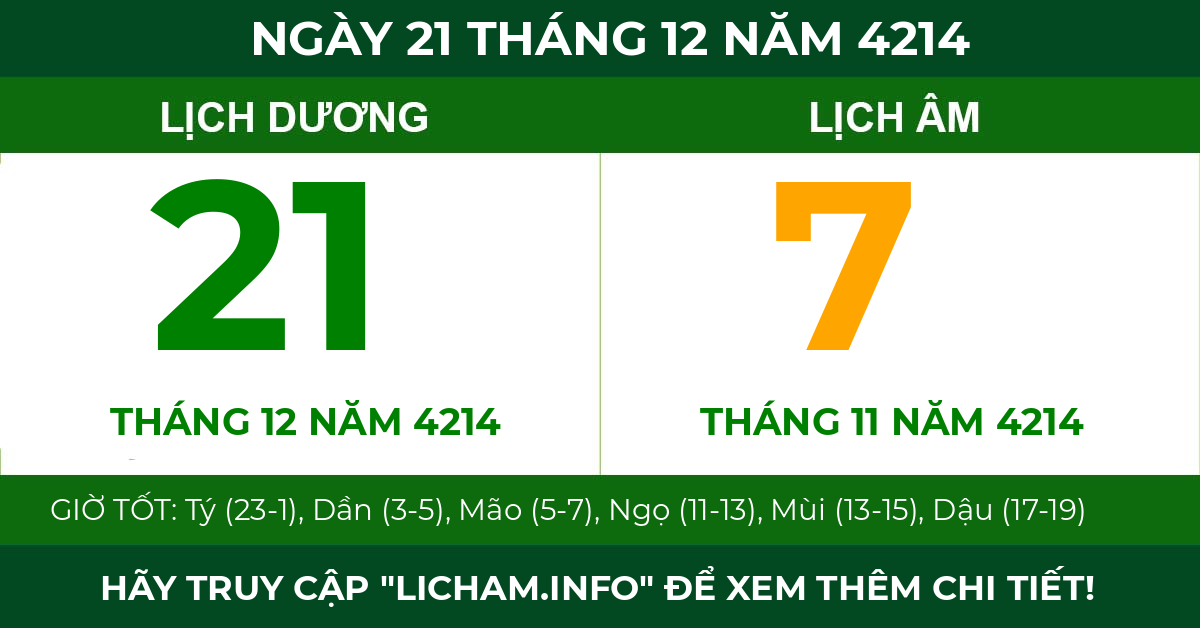 lịch âm ngày 21 tháng 12 năm 4214