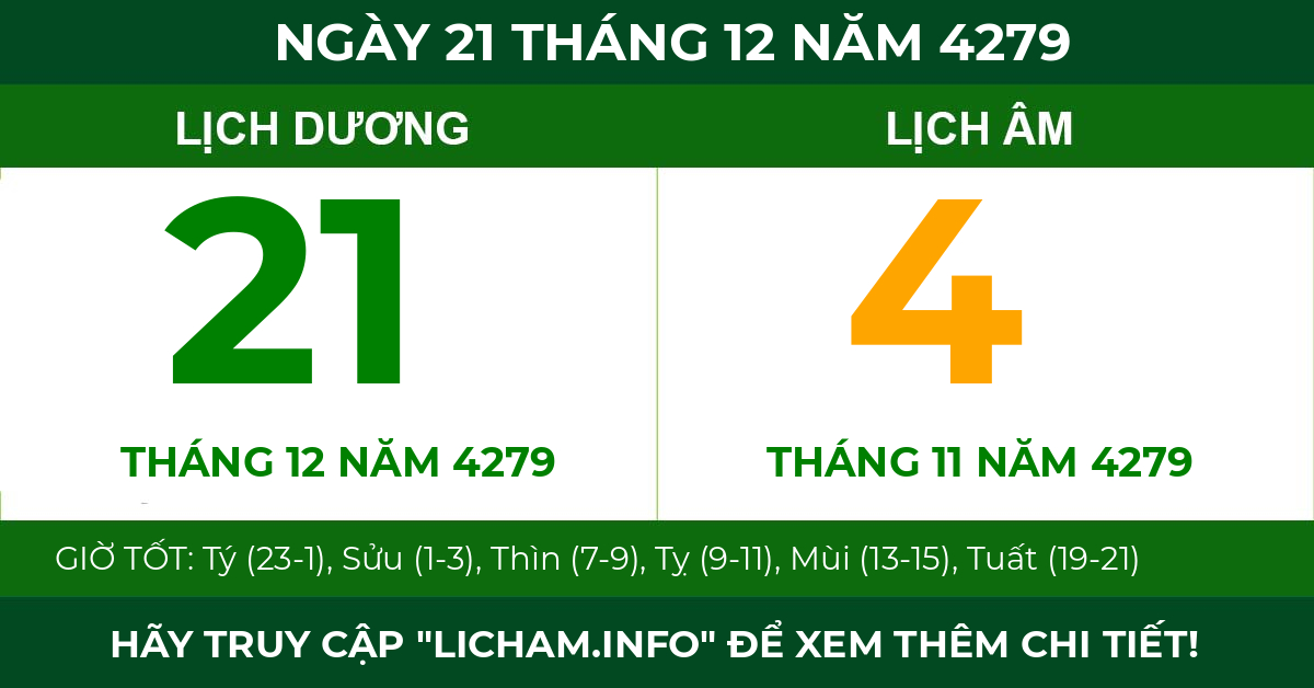lịch âm ngày 21 tháng 12 năm 4279