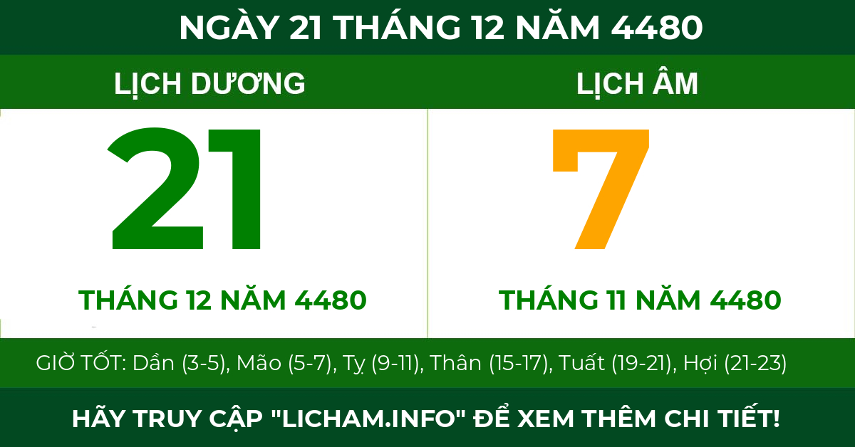 lịch âm ngày 21 tháng 12 năm 4480